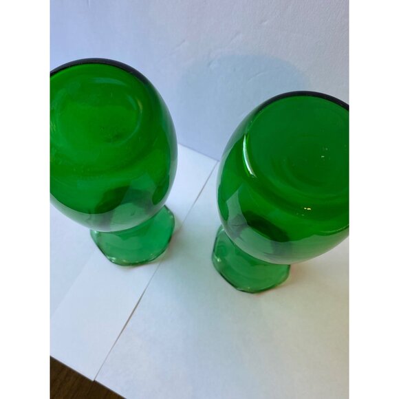Set Of 2 Anchor Hocking Green Glass Vases With Wavy Rims - Picture 8 of 11